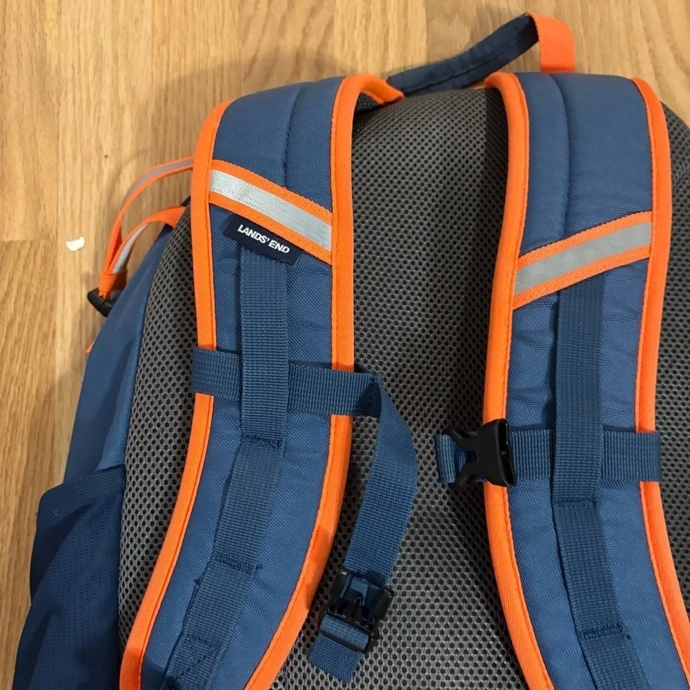 Lands' End Blue Orange Backpack Book Bag Camping Hiking